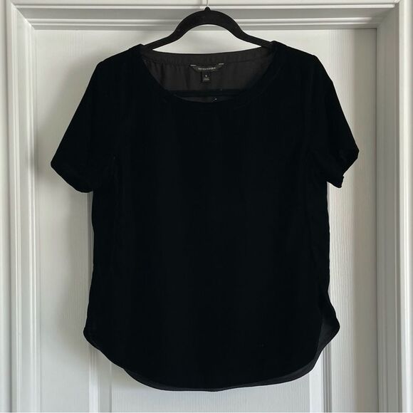 💠 Banana Republic Black Velvet High-Low Short Sleeve Hem Holiday Top Size S - Picture 5 of 13